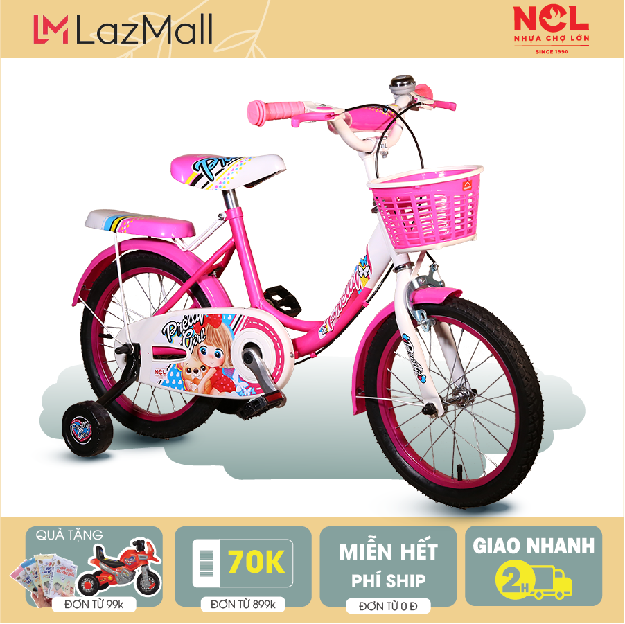 Xe Đạp Trẻ Em Dành Cho Bé Gái Từ 5 - 7 Tuổi Nhựa Chợ Lớn 16 inch K51 - MIỄN HẾT PHÍ GIAO HÀNG TOÀN QUỐC