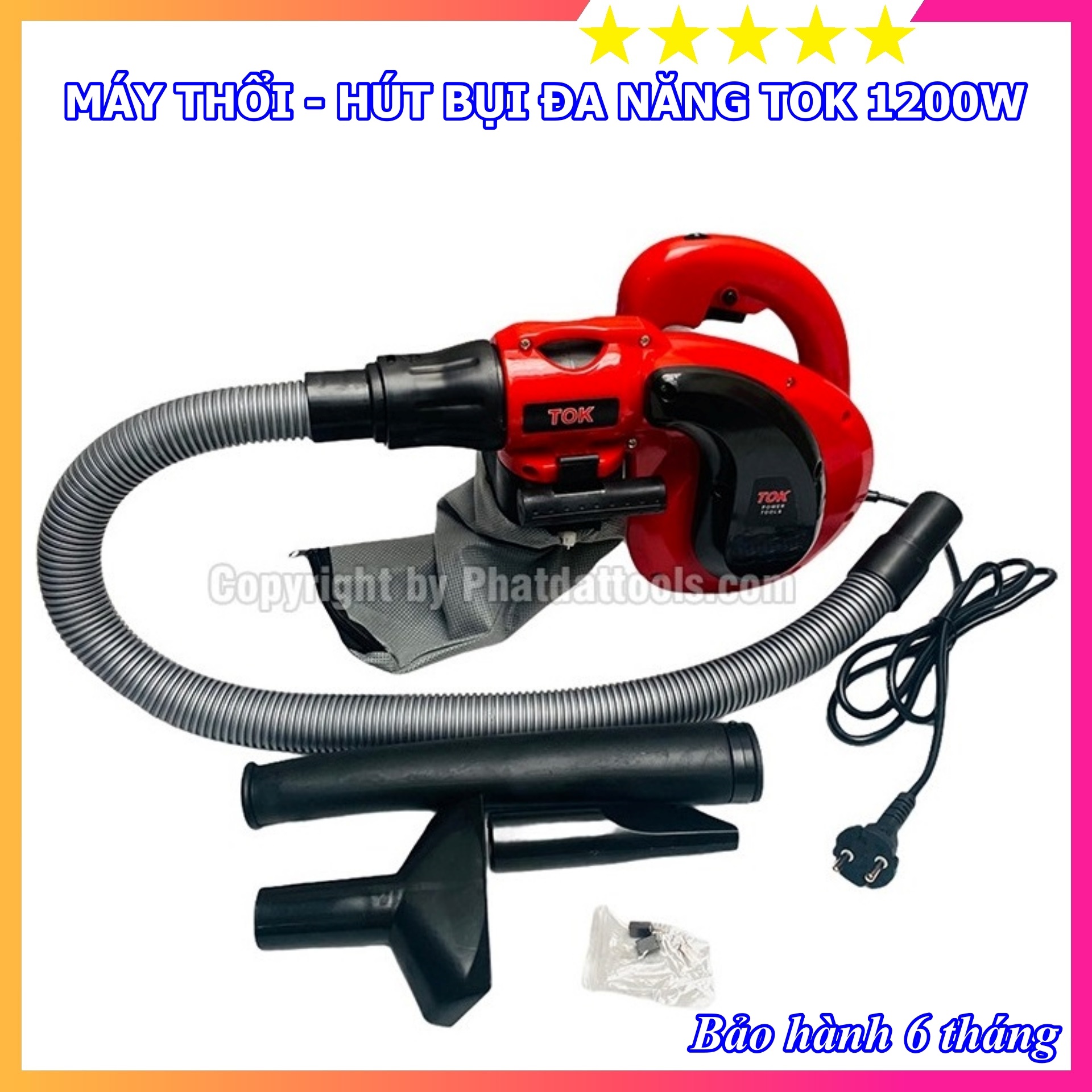 Máy thổi hút bụi 2 chức năng tok 1200w - hàng chính hãng - thổi bụi và hút bụi cực khỏe - đầy đủ phụ kiện - bảo hành toàn quốc 6 tháng