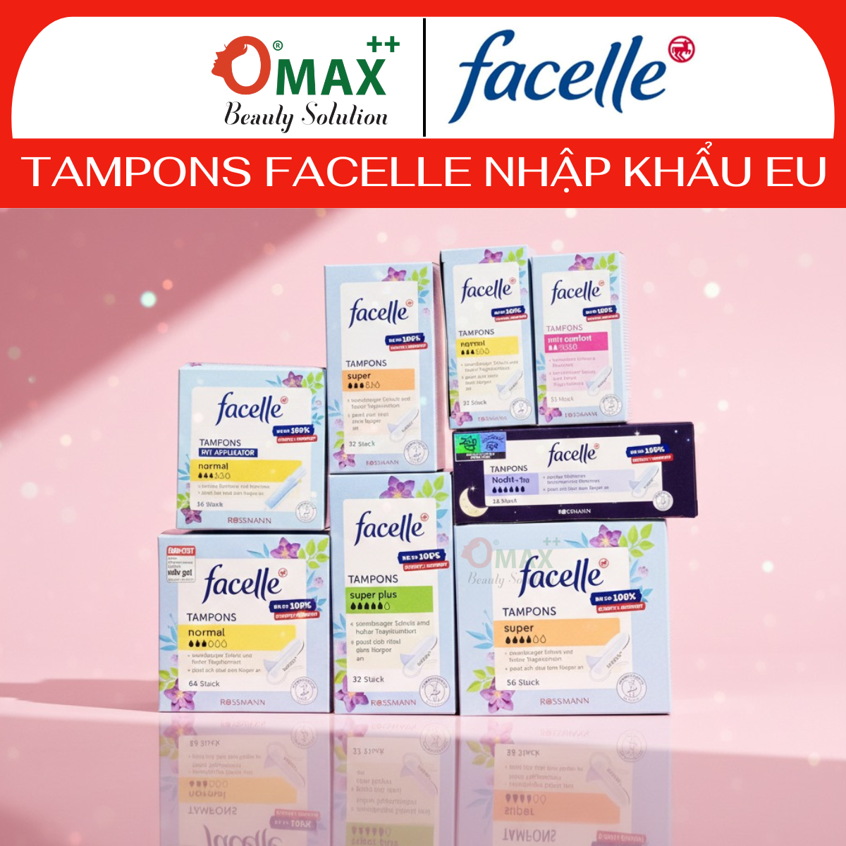  BĂNG VỆ SINH Tampon FACELLE - Siêu Thấm Hút - Nhỏ Gọn - Dạng Nút Chai - Hàng Nhập Khẩu Đức   TAMPONS OB - FACELLE - JESSA - JISKIN   