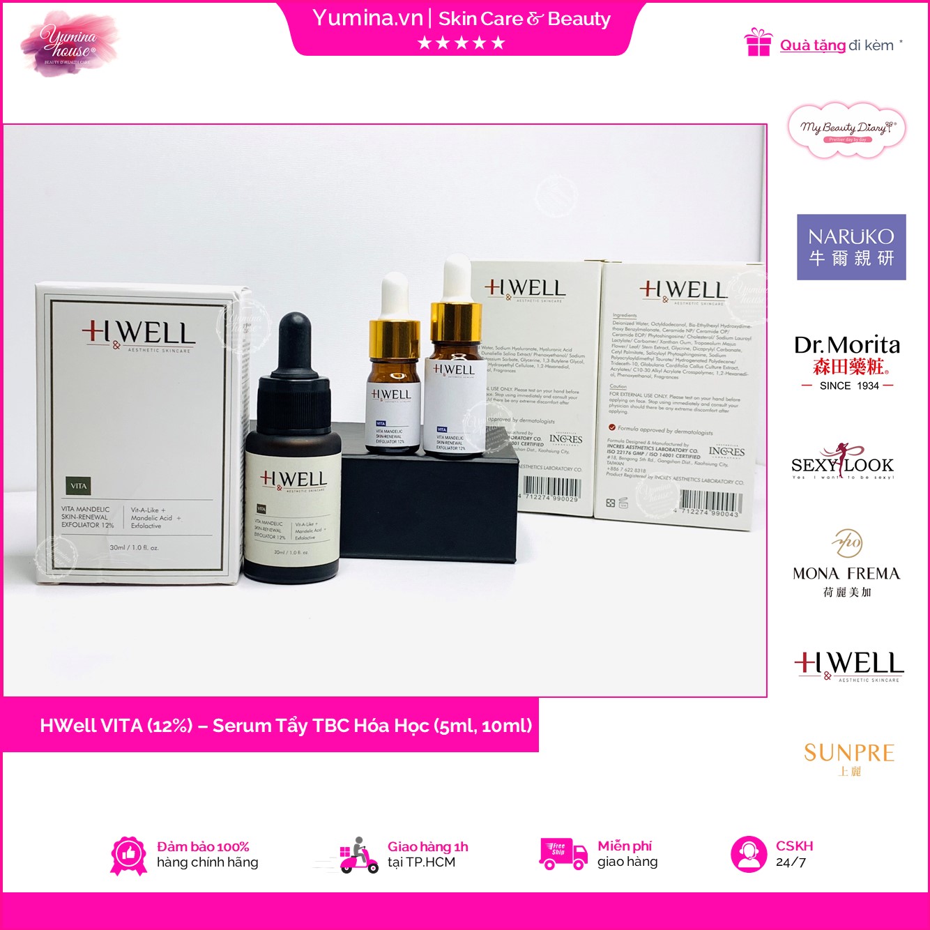 Hwell Vita Serum làm sáng mịn trẻ hóa da, tái tạo da - tẩy tế bào chết da, chuyển hóa lớp sừng giúp 