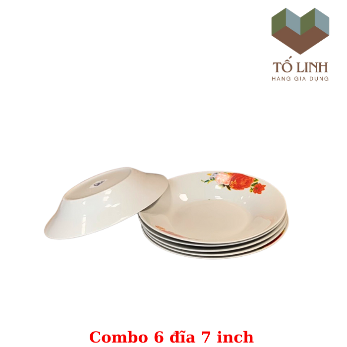Combo 6 đĩa gốm sứ 7 inch 18cm,set bộ 6 đĩa gốm sứ 18cm