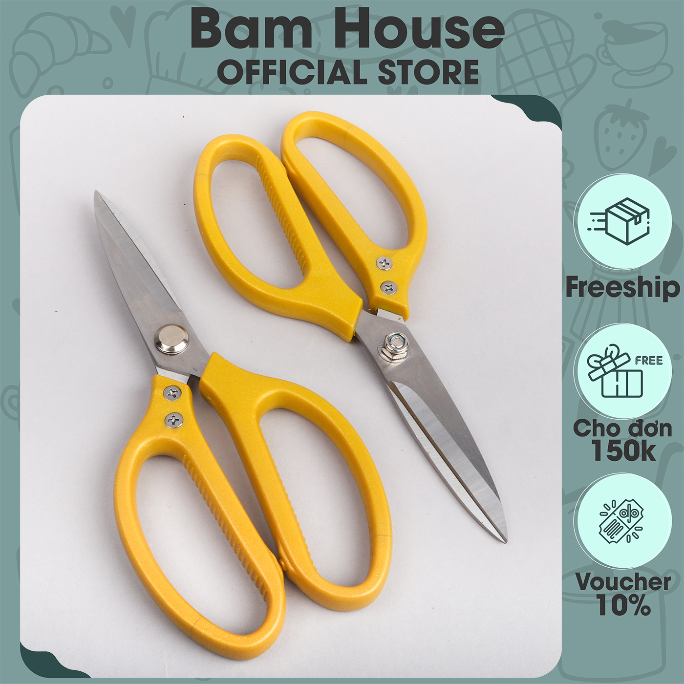 Kéo bếp đa năng Bam House cán nhựa lưỡi thép không gỉ siêu bền cao cấp KCN02