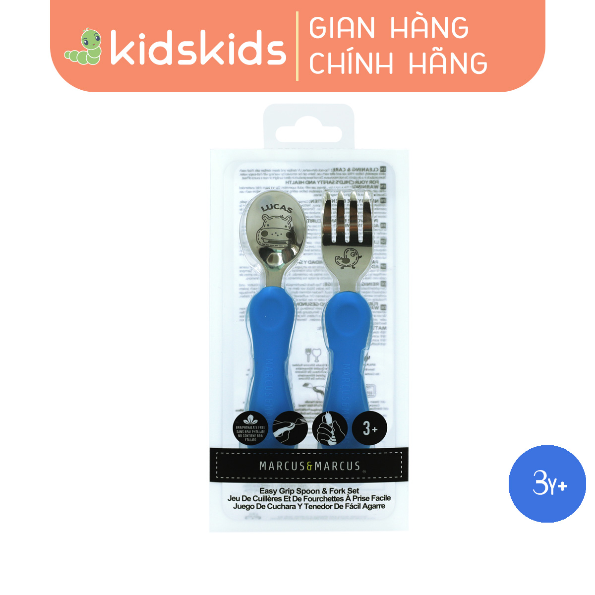 Bộ thìa nĩa ăn dặm cho bé Easy Grip Marcus & Marcus, từ 3 tuổi - Lucas
