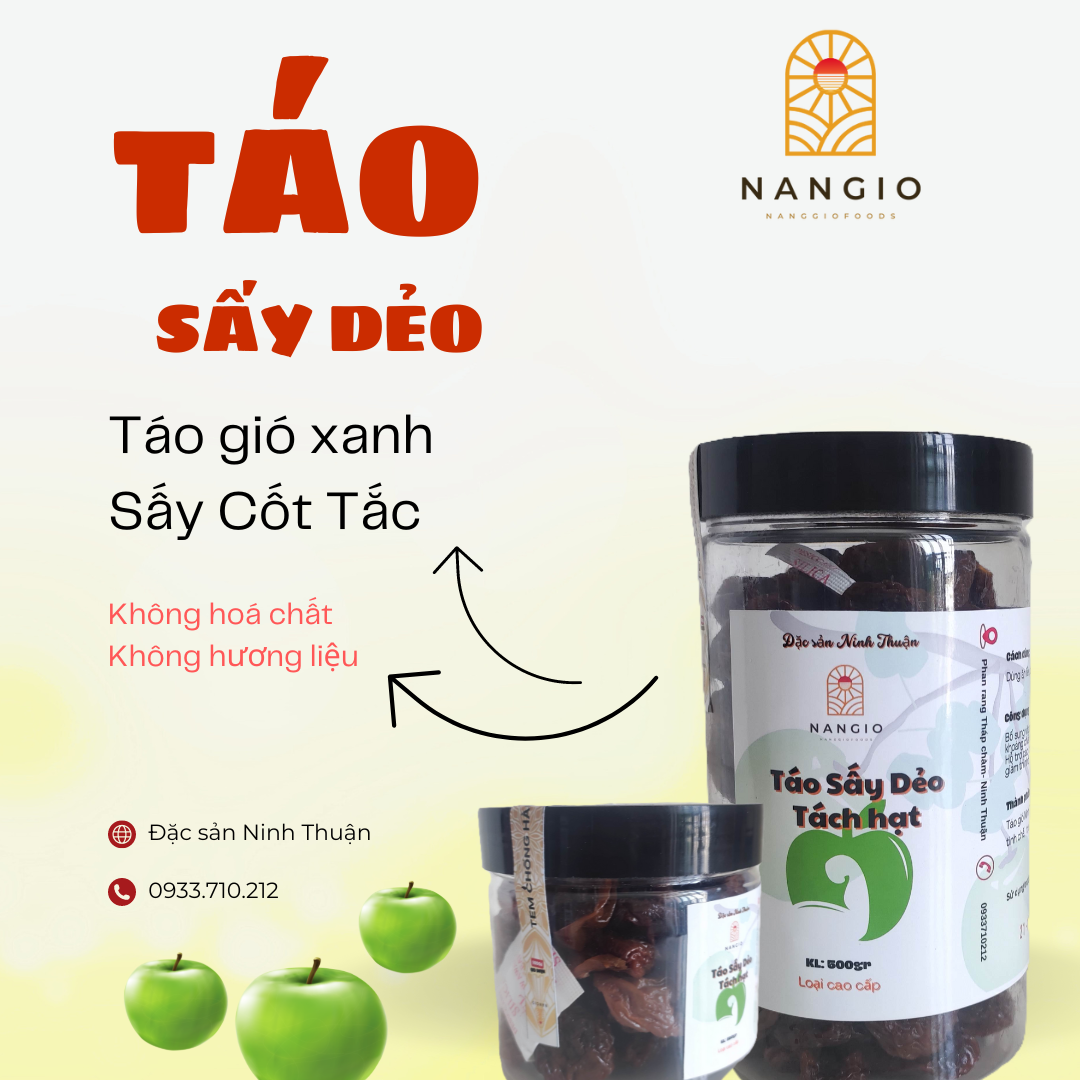 Táo sấy dẻo Organic không đường tách hạt Ninh Thuận hàng loại 1 sấy dẻo với cốt tắc đảm bảo vê sinh - đặc sản miền nắng gió Ninh Thuận