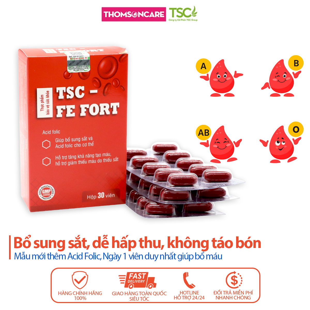 Viên uống bổ máu Fe Fort TSC - Giúp bổ sung sắt, Acid Folic
