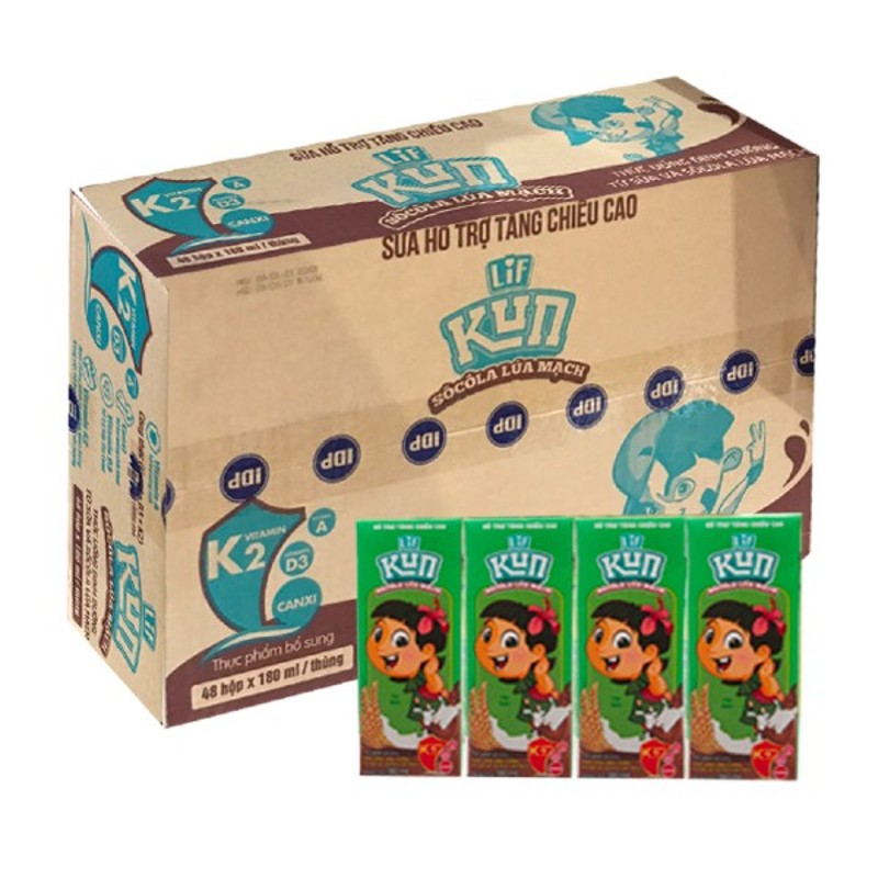 Thùng 48 hộp sữa chua uống hương socola lúa mạch lif kun 180ml.