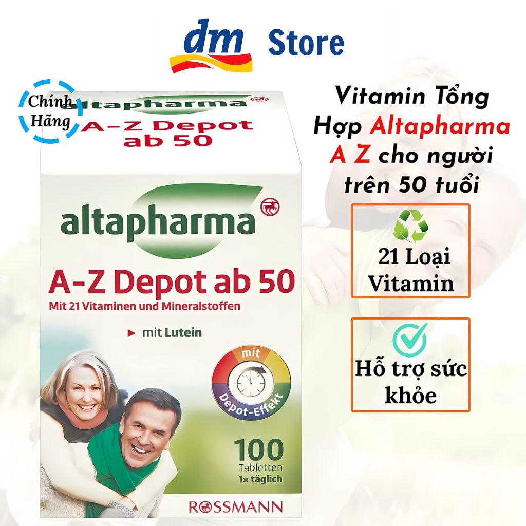 Viên uống bổ sung vitamin khoáng chất A-Z ab 50 Altapharma hỗ trợ sức khỏe tuổi trung niên hàng Đức 100V