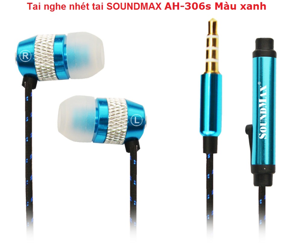 Tai nghe nhét tai soundmax ah-306s màu xanh chính hãng