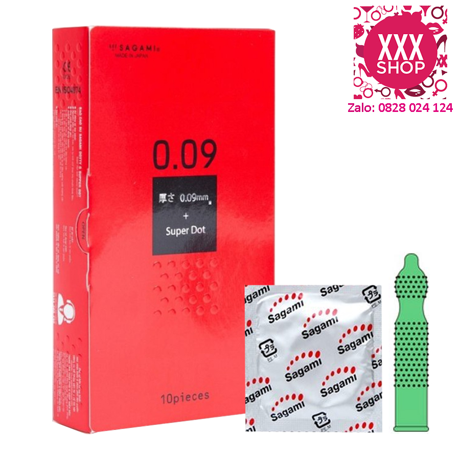  Bao cao su Sagami Super Dot 0.09 - có gai - dày 0.09mm - Hộp 10 chiếc 