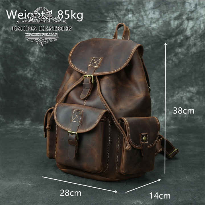 Balo da bò sáp thô nguyên tấm BHSJ013 balo laptop 14inch