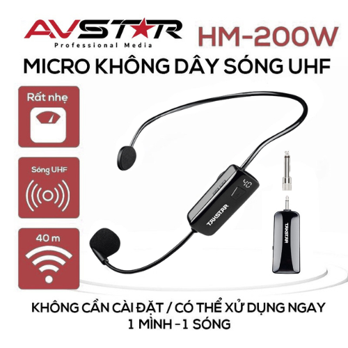 Mic Trợ Giảng Không Dây Cài Đầu Takstar HM-200W Cao Cấp, Độ Nhạy Cao, Lọc Ồn, Chắc Chắn, Chính Hãng Bảo Hành 12 Tháng