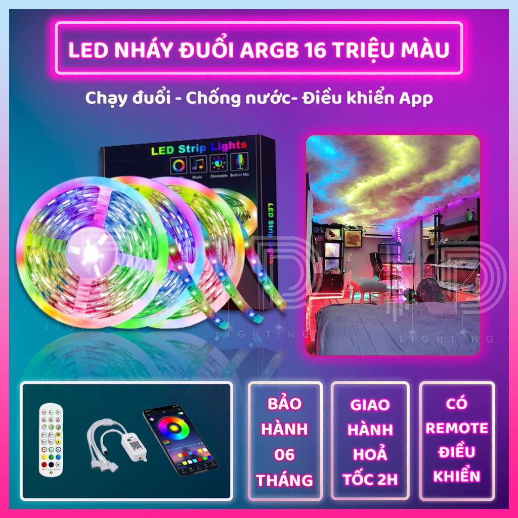 THẾ HỆ MỚI Dây đèn led đuổi ARGB 16 triệu màu cảm biến âm thanh trực tiếp điều khiển bằng điện thoại chống nước IP65 đèn LED Decor phòng trang trí nhà cửa ngày Ngày Lễ Tết