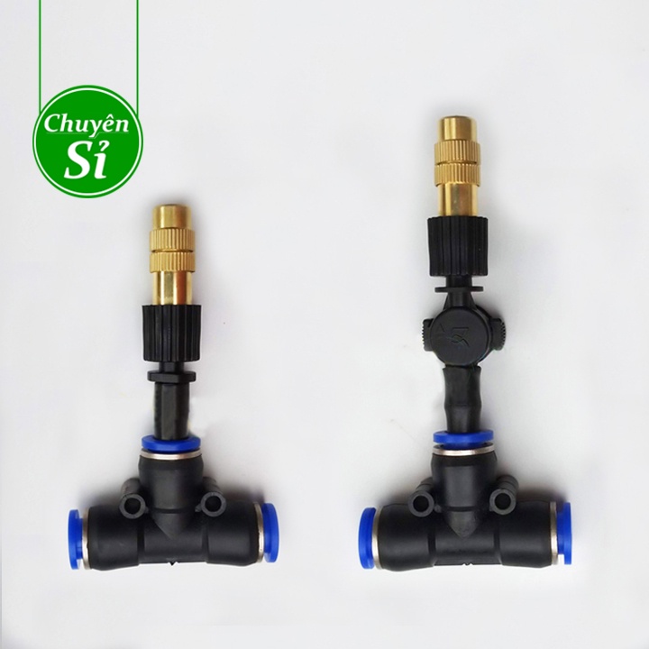 Béc phun sương 1 cửa đầu đồng kèm tê nối ống ldpe 8mm - Béc tưới phun sương 1 hướng có van chống rỉ nước