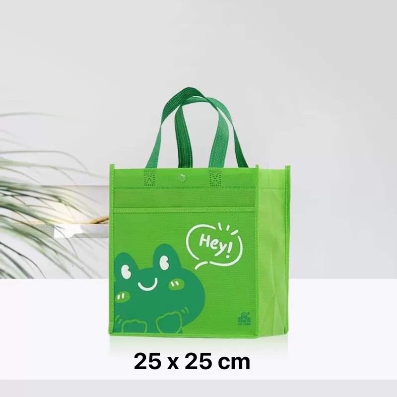 Túi xách vải không dệt đựng đồ 2 ngăn có nút bấm nhiều size- logo ngẫu nhiên