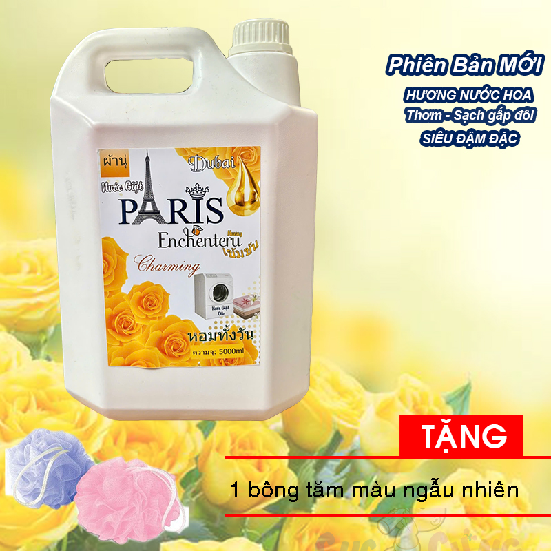 Mới! Nước Giặt Thái Lan 5L hương nước hoa thơm lâu Enchanteru - vàng Tặng 1 bông tắm