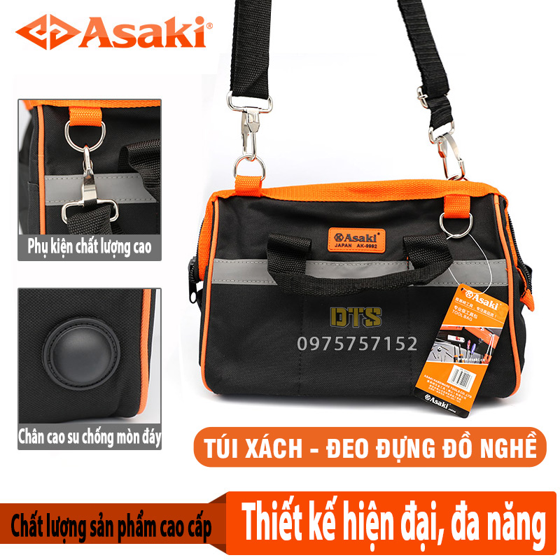 Túi đựng đồ nghề kỹ thuật chính hãng Asaki, túi đựng dụng cụ sửa chữa đế cao su chống thấm nước, chịu lực tốt chống rách, túi đồ nghề đa năng, giỏ xách dụng cụ, giỏ xách đồ nghề, túi xách dụng cụ, hộp đựng đồ