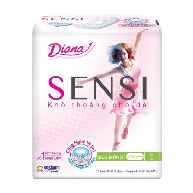Băng Vệ Sinh Diana Sensi Siêu Mỏng Không Cánh 1 Gói 8 Miếng