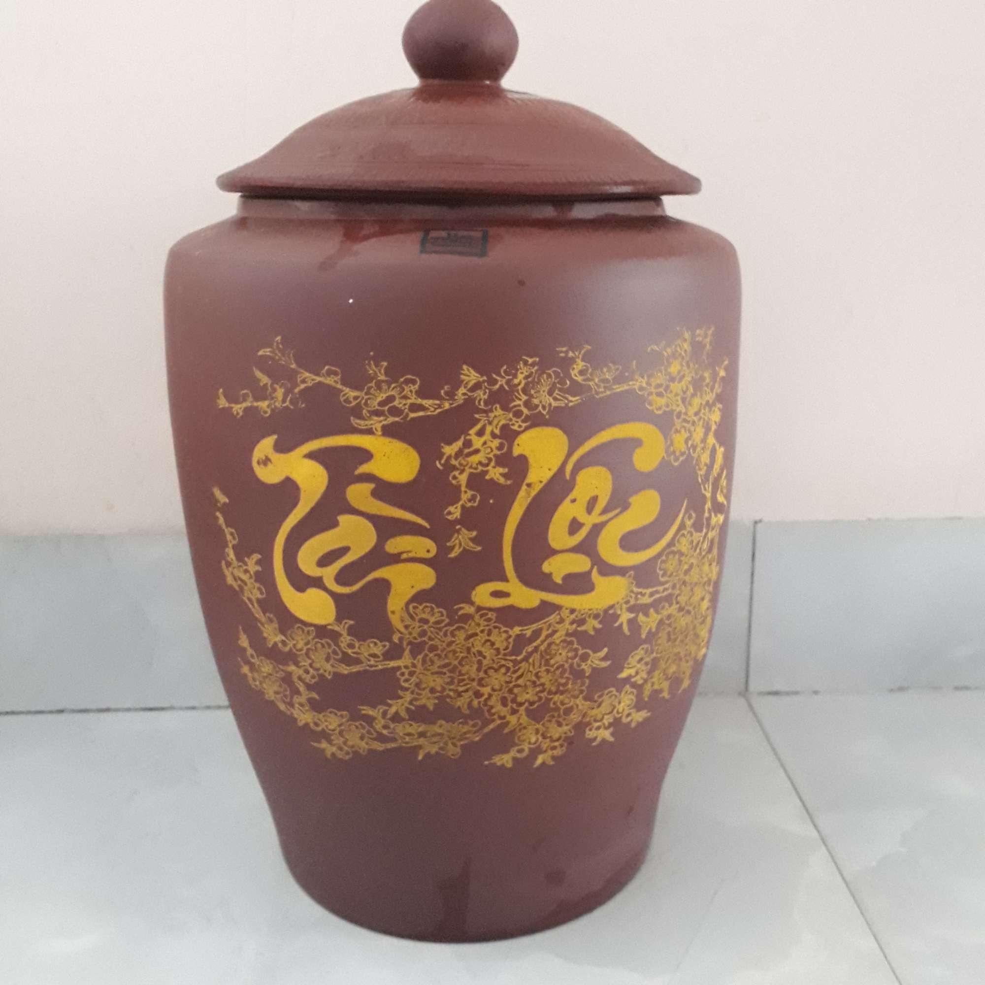 Hũ Thùng Chum gốm đựng gạo phong thủy Bát Tràng 8kg