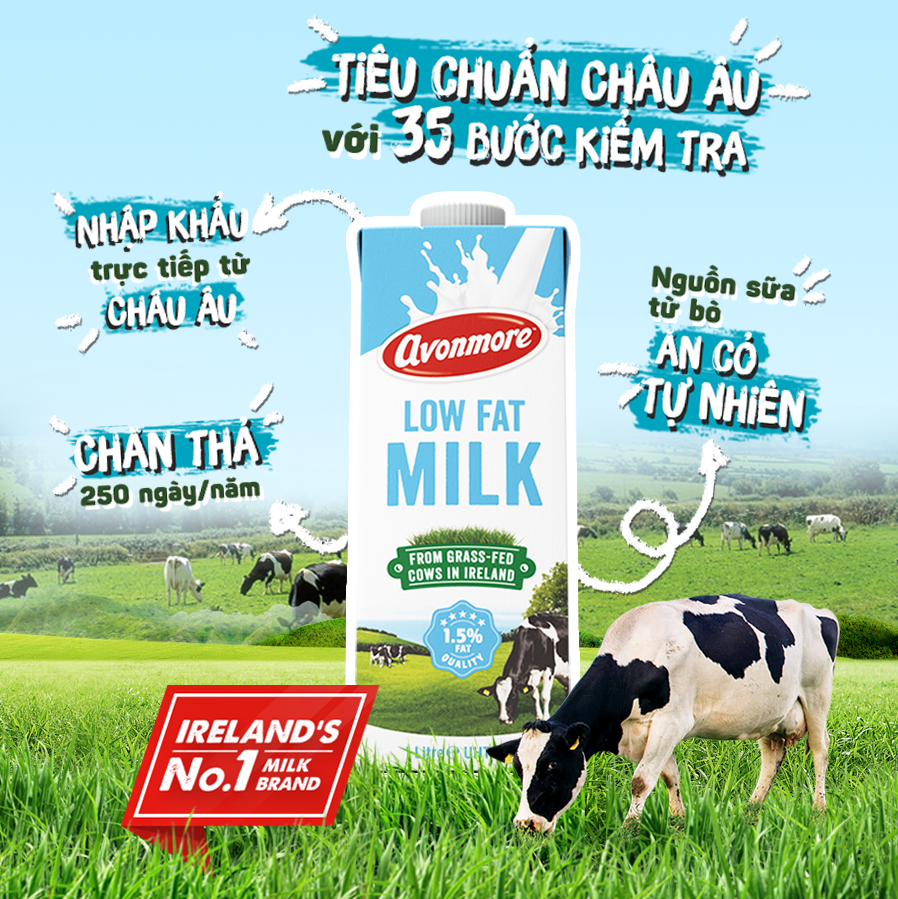 sữa tươi ít béo tiệt trùng (không đường) avonmore uht low fat milk 1l giàu chất dinh dưỡng tốt cho sức khỏe 1