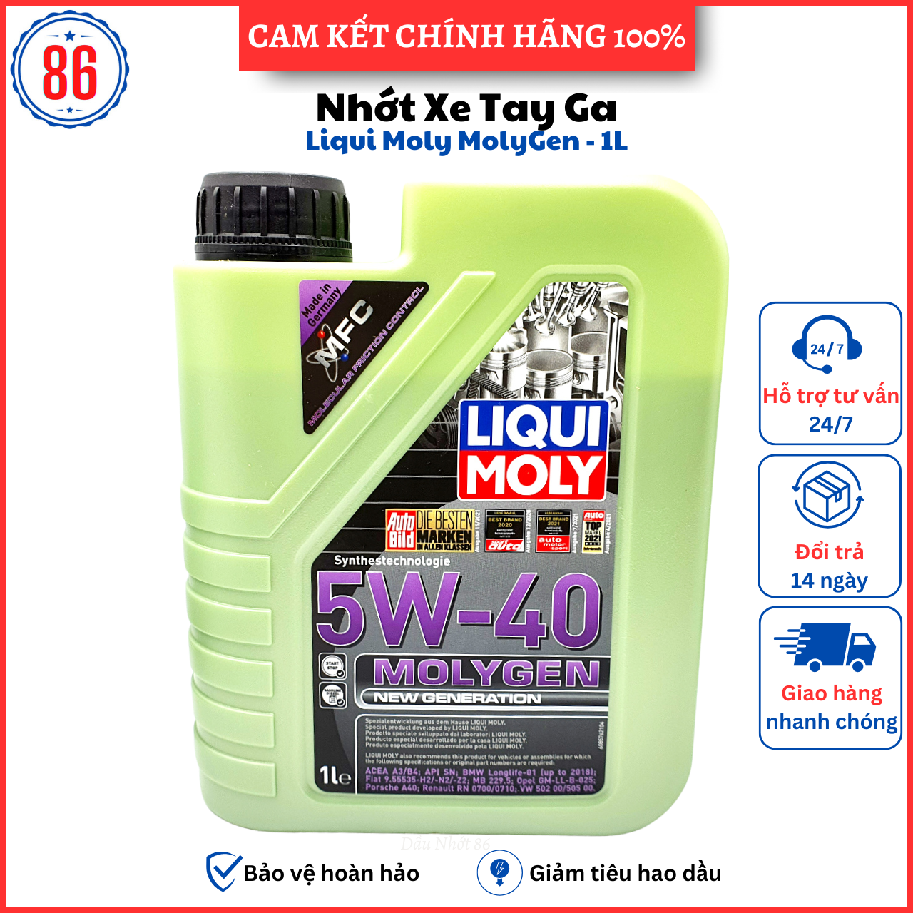 Liqui Moly Molygen 5W40 1L nhớt tổng hợp dành cho xe tay ga,oto- Sản xuất tại Đức