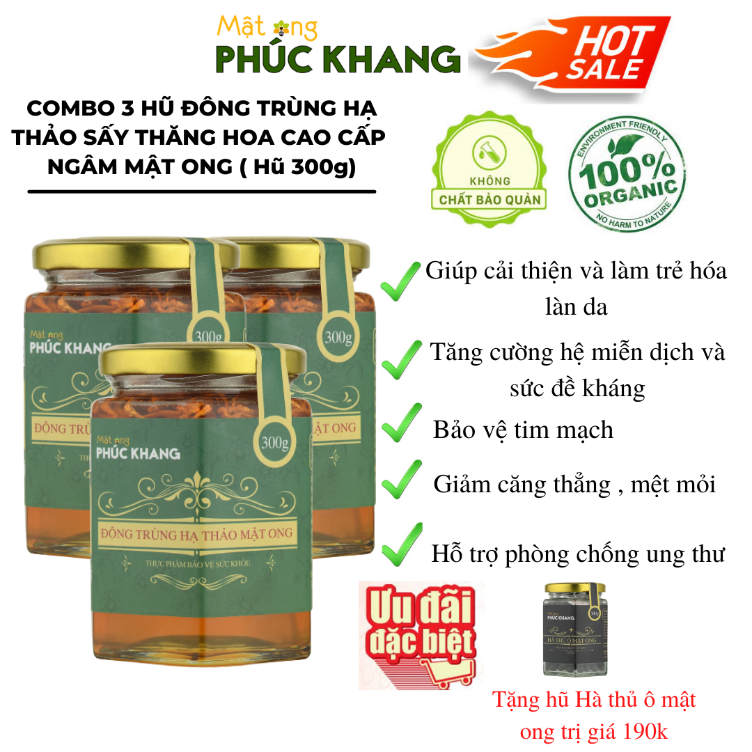 Combo 3 hũ đông trùng hạ thảo mật ong cao cấp phúc khang 300g/hũ - tặng 1 hũ hà thủ ô
