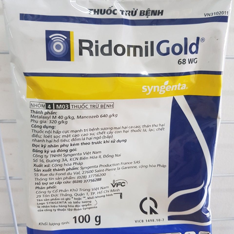 Thuốc trừ bệnh cây trồng Ridomin Gold 68WG Trừ bệnh vàng lá; đốm lá; đốm lá; chết nhanh; nứt thân, xì mủ; sương mai #ridomil_gold