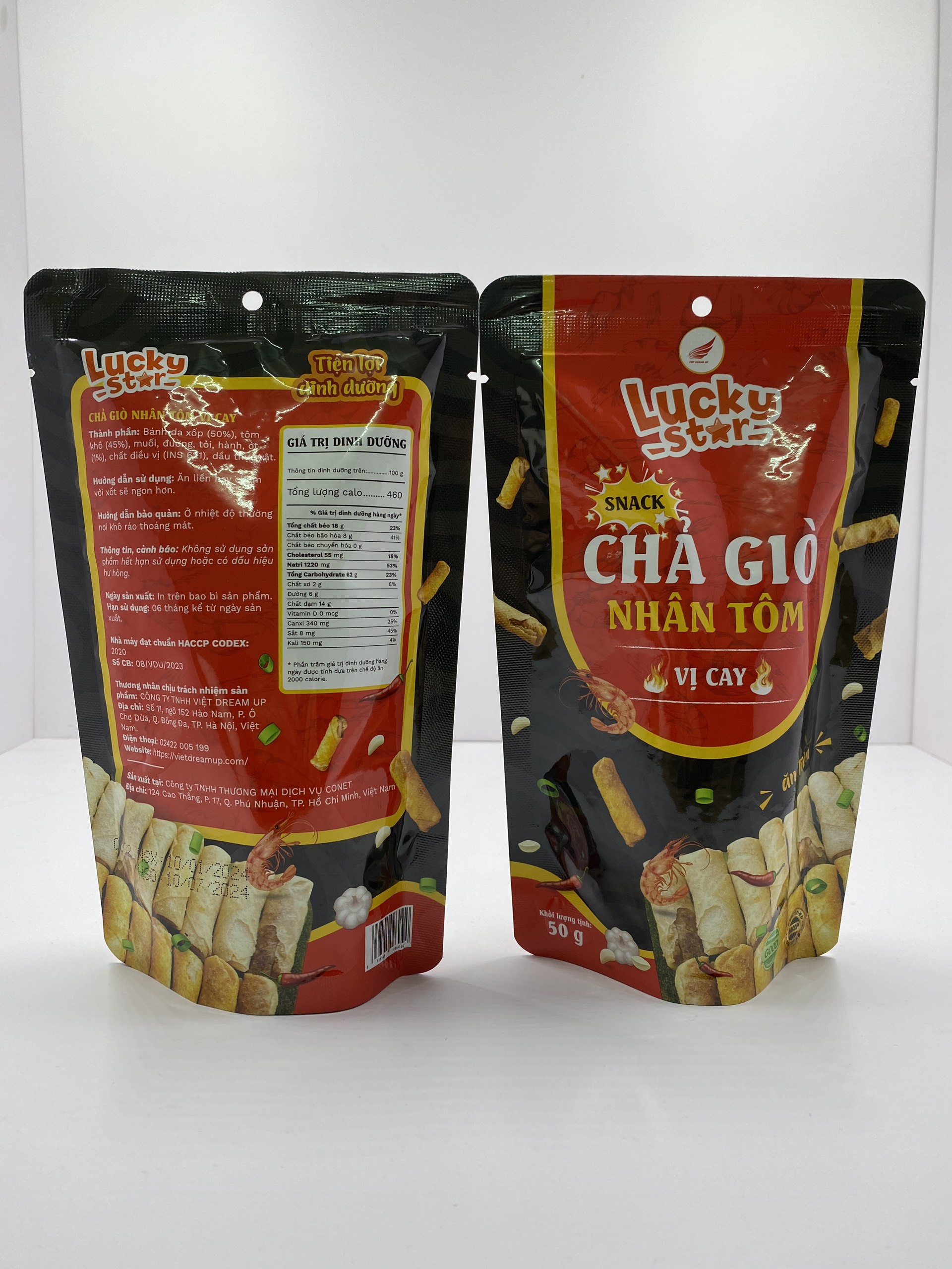 Chả giò sấy giòn nhân tôm vị cay Lucky Star thơm ngon, snack bimbim ăn vặt giá rẻ