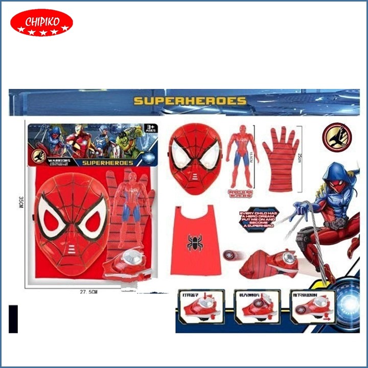 Set đồ chơi áo choàng siêu nhân kèm mặt nạ và gang tay cho bé - bộ đồ chơi hóa trang siêu nhân người nhện cho bé - áo choàng, mặt nạ có đèn, găng tay bắn đạn
