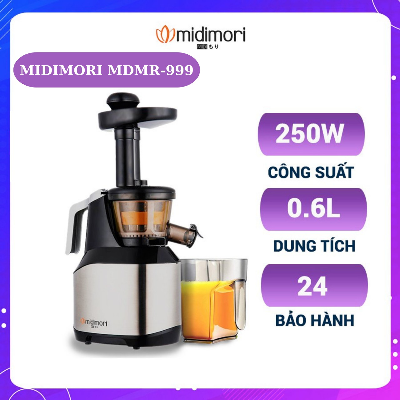 Máy ép trái cây chậm midimori mdmr-999 - midimori, hàng chính hãng, bảo hành 24 tháng - freeship
