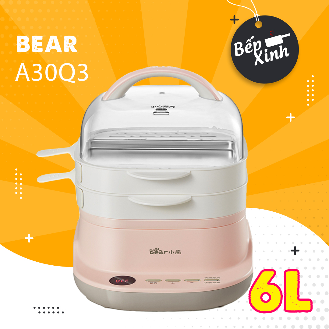 Nồi hấp làm bánh cuốn Bear A30Q3 - Máy làm bánh cuốn Bear 2 tầng - Kèm lồng hấp - Máy hấp luộc đa năng
