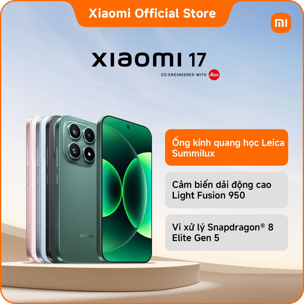 Điện thoại thông minh Xiaomi 17 (12+256GB|12+512GB)| Pin 6.330mAh (typ) siêu lớn| Ống kính quang học Leica Summilux| Vi xử lý Snapdragon 8 Elite Gen 5