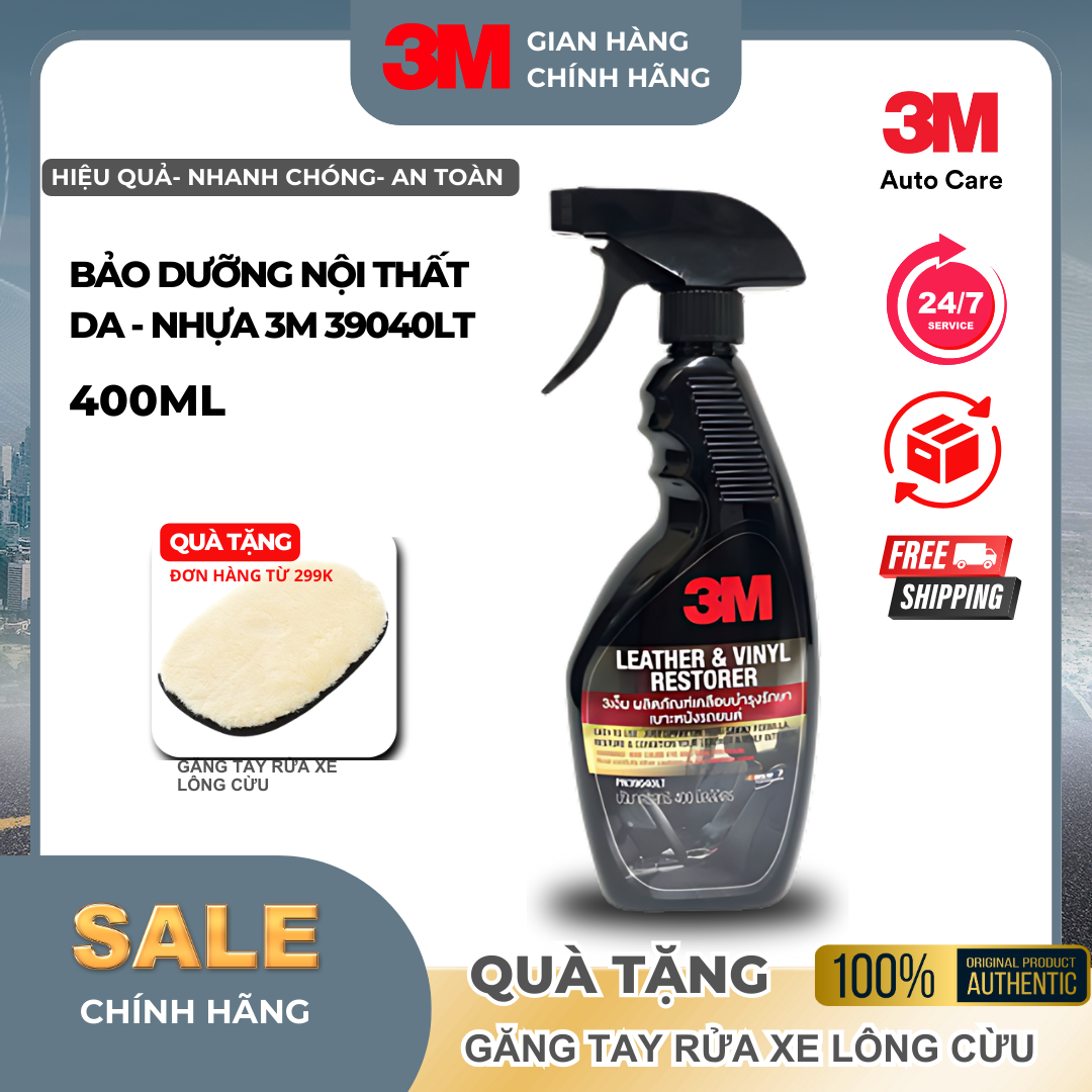Chai xịt chăm sóc và làm mới nội thất da, nhựa  taplo ô tô 3M™ 39040LT 400ml - Hàng Nhập khẩu 3M Thái Lan