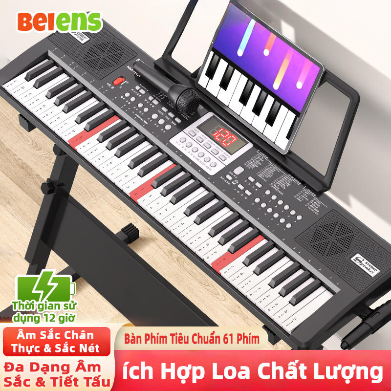 Beiens 61-Key Organ – Supports Microphone Connection, Realistic Sound, Easy-To-Play Sensitive Keys, Suitable for Beginners