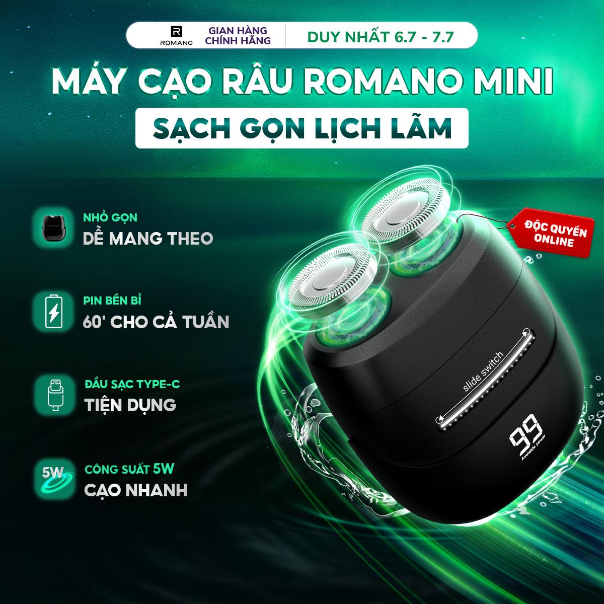 Máy cạo râu Romano lưỡi cắt từ tính, công suất mạnh mẽ 5W, chống nước IPX6 - Lịch lãm trong 1 phút