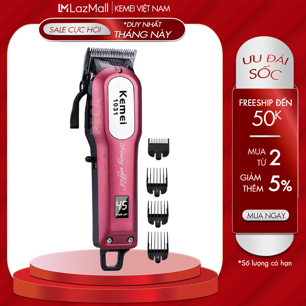 Tông đơ cắt tóc chuyên nghiệp Kemei KM-1031 có màn hình LED công suất mạnh mẽ 8W sử dụng pin sạc có thể cắm dây trực tiếp - Chính hãng