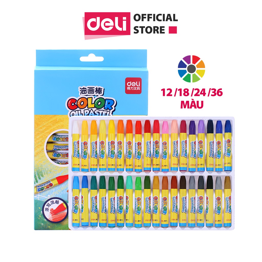 Bút sáp dầu học sinh deli - 12 màu/18 màu/24 màu/36 màu - 1 hộp - 6961/6962/6963/6964
