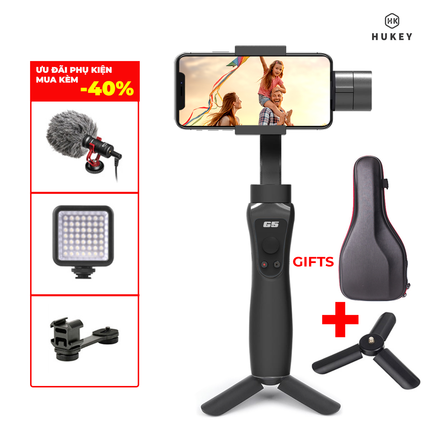 Gimbal SmartG G5 PRO chống rung cho Smartphone, Gopro, Gitup, Sjcam, Eken - Đối thủ đáng gờm Zhiyun Smooth Q - Gimbal tay cầm chống rung HUKEY G5 PRO
