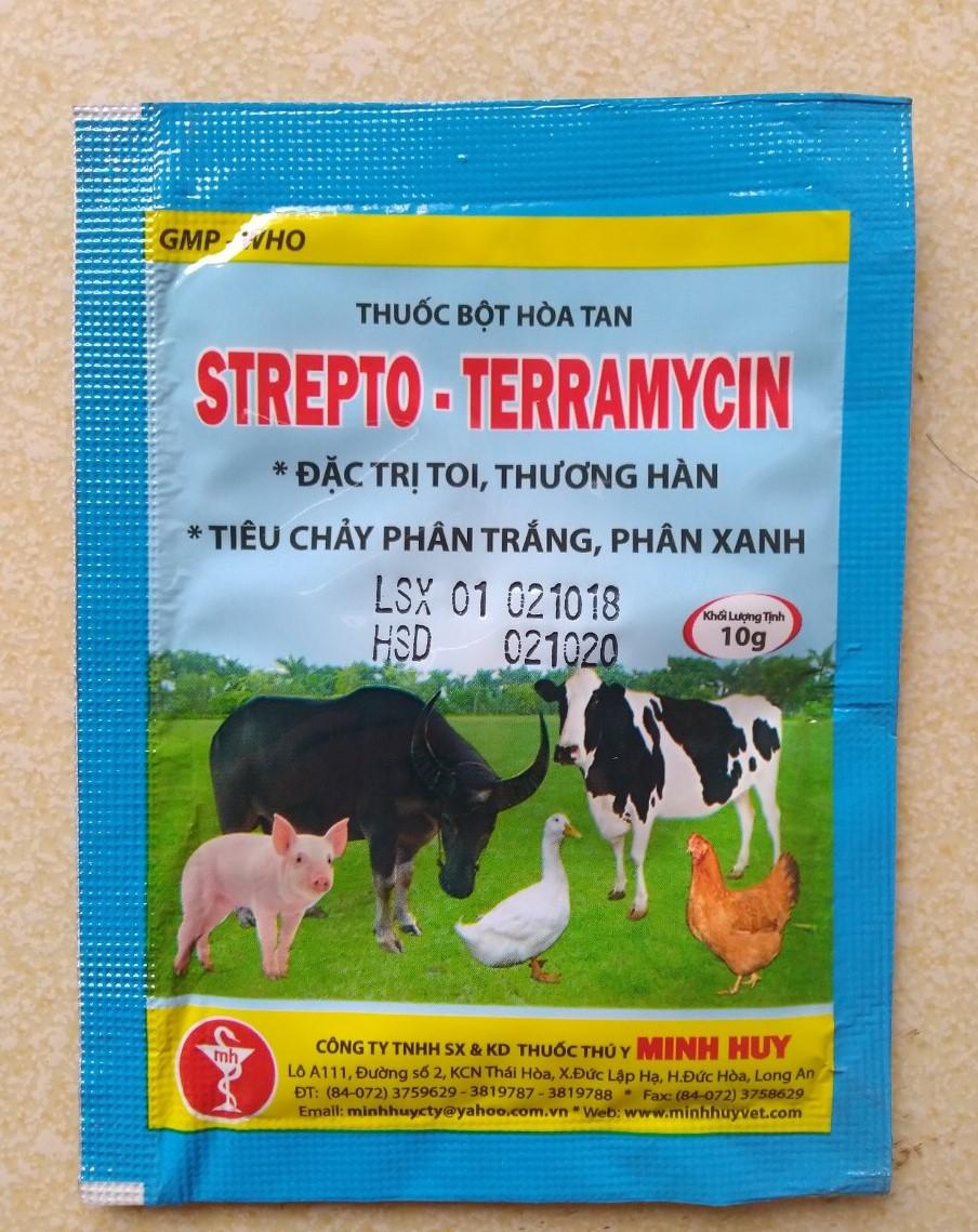 Miễn phí HCM>129k  STREPTO TERRAMYCIN  Thuốc đặc trị bệnh tiêu chảy gà (gói 10gr) / phòng bệnh phân trắng / trị bệnh phân xanh / đi ỉa gà đá
