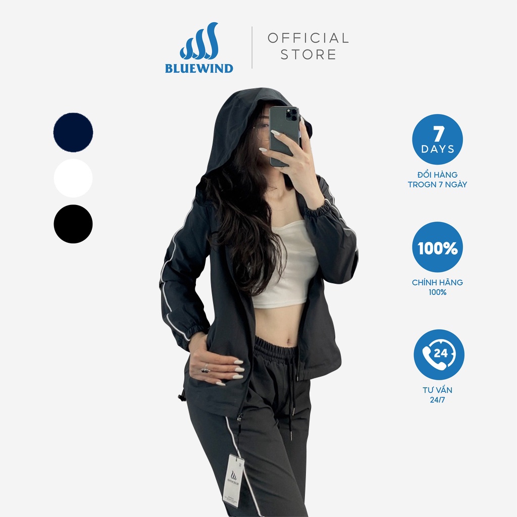 Bộ gió thể thao nữ bluewind cao cấp, bộ thể thao nữ cao cấp cản gió bụi bẩn chống nước b111