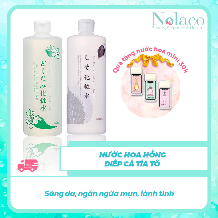 Nước hoa hồng diếp cá tía tô + Tặng kèm nước hoa khô mini 30k + Sáng da, ngăn ngừa mụn, lành tính + Nước hoa hồng cho da dầu, Nhật Bản + NOLACO