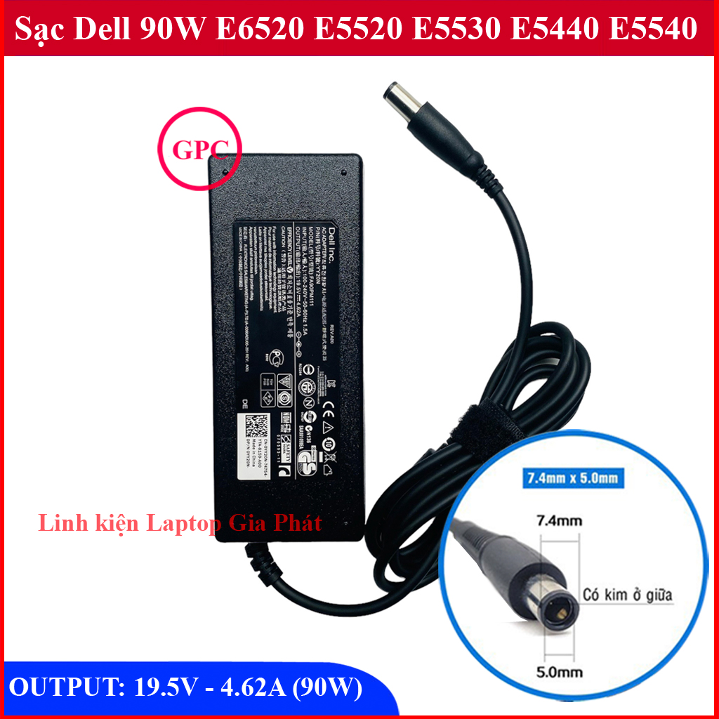 Sạc laptop dell 19.5v - 4.62a - 90w thay cho latitude e6520 e6530 e5520 e5530 e6540 e5440 e5540 chân kim to đường kính đầu sạc 7.4mm