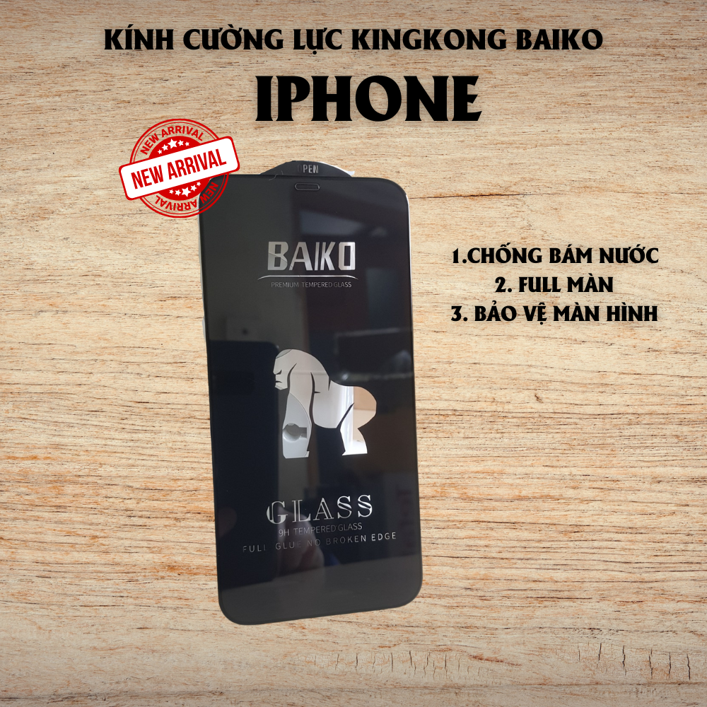 Kính cường lực iphone kingkong Baiko, full màn, chống bám nước