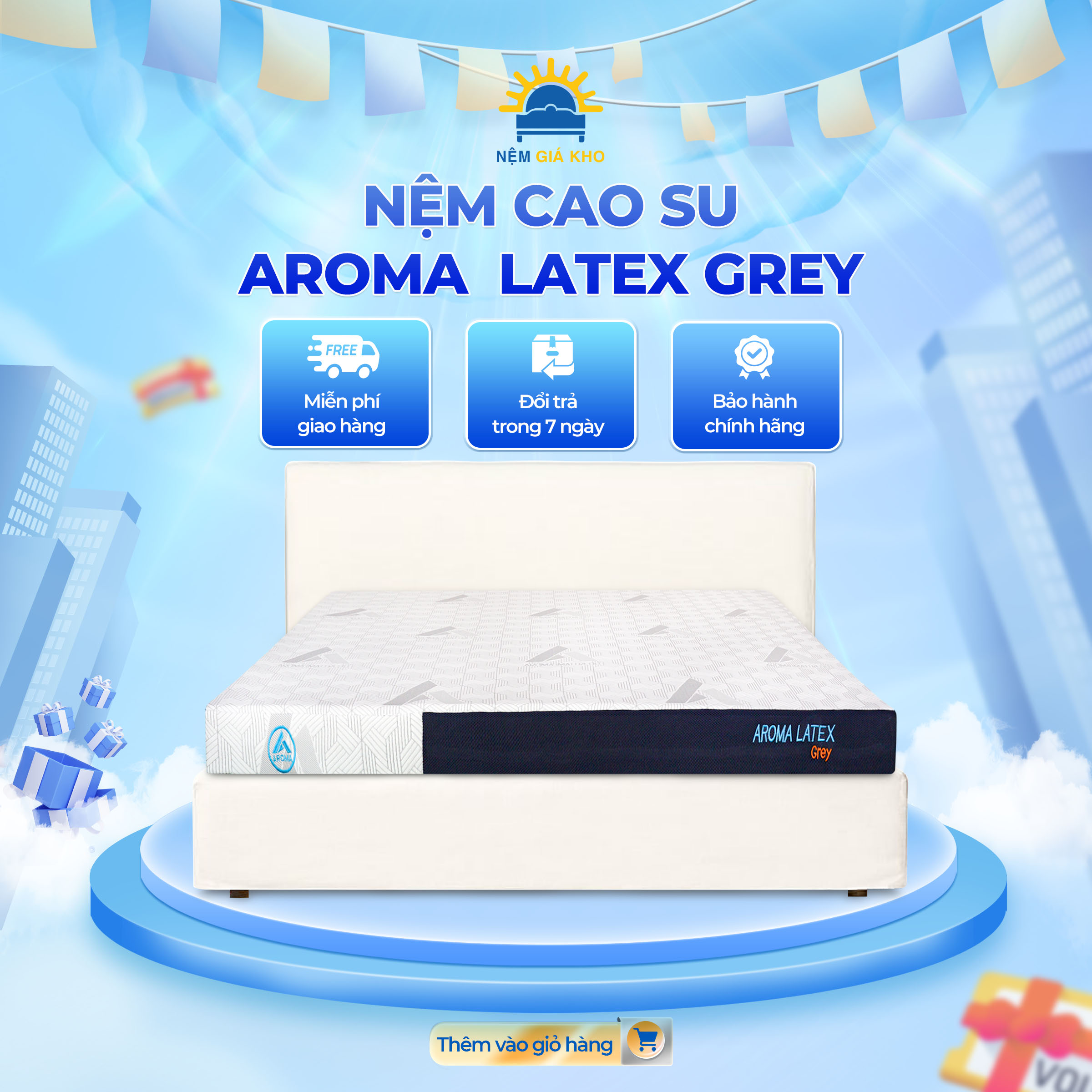 Nệm cao su aroma hoạt tính aroma grey kháng khuẩn, chống nấm mốc