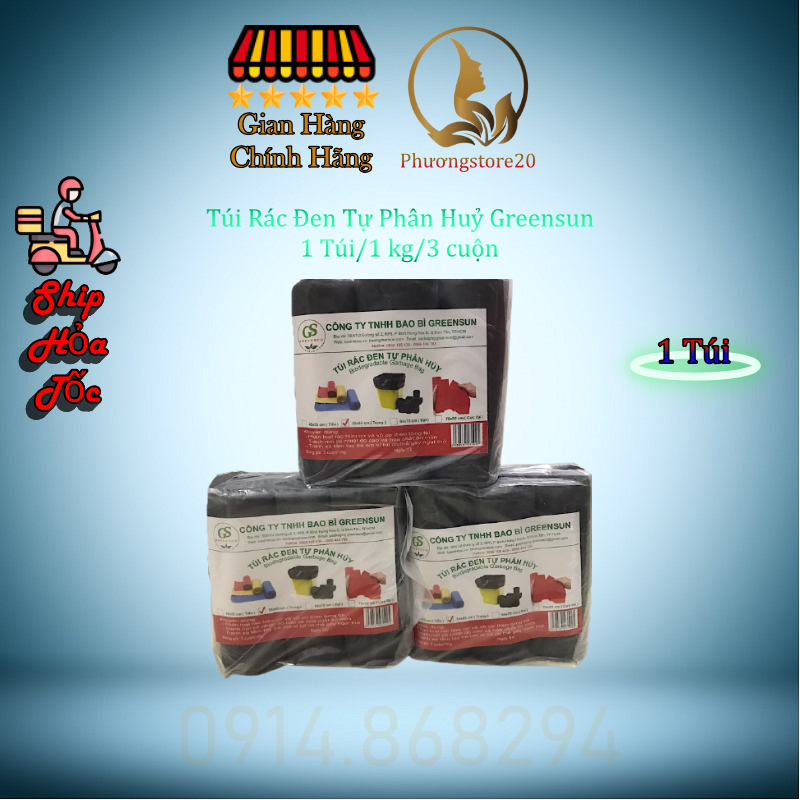Túi rác tự phân hủy, túi đựng rác sinh học greensun, đủ size tiểu - trung - đại