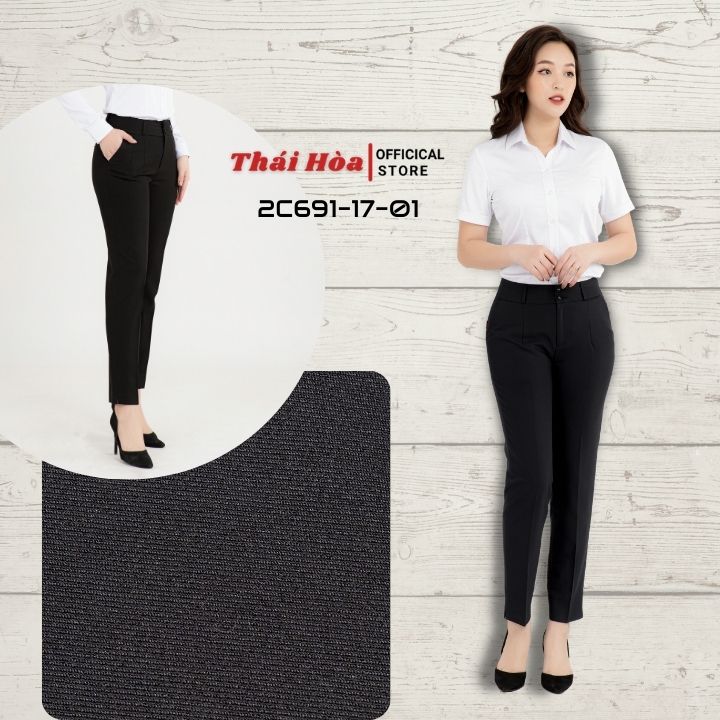 Quần tây nữ Thái Hoà 2C691-17-01, quần âu nữ công sở 9 tấc, màu đen, chất liệu mềm ,trơn