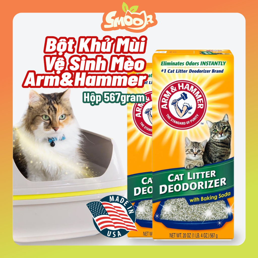 Bột Baking Soda Khử Mùi Hôi Cát Mèo Arm & Hammer Cat Litter Deodorize - Nhập Khẩu Chính Hãng Từ Mỹ Hộp 567Gr 