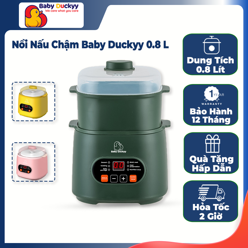 Nồi Nấu Cháo Chậm Cho Bé Baby Duckyy, Hầm Cháo Chậm, Ninh Đa Năng Cho Bé Baby Duckyy 0.8L BH 12T