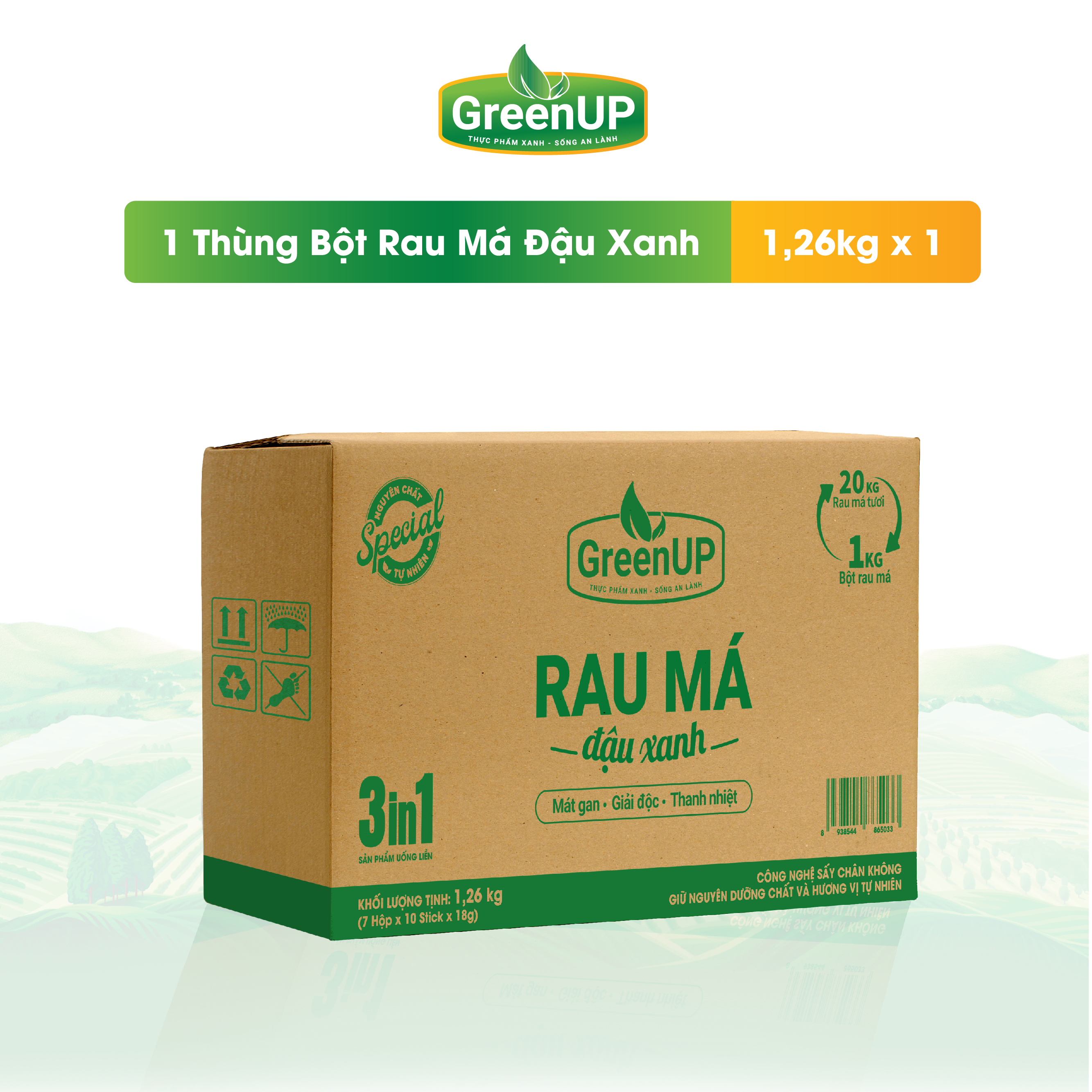 Bột rau má đậu xanh greenup 7 hộp/ thùng - rau má uống liền- combo tiết kiệm- rmdxt01