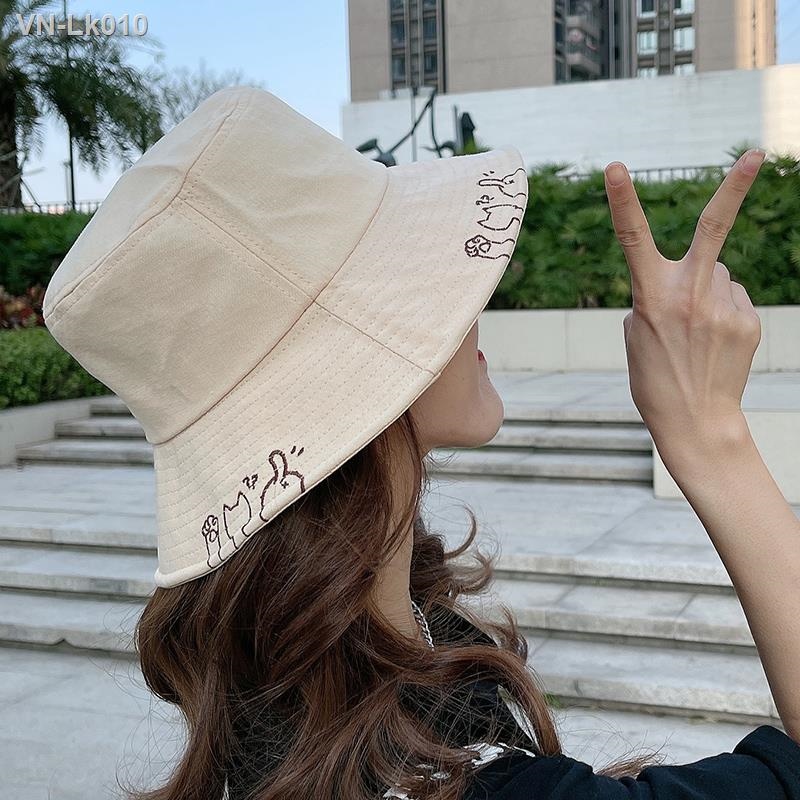 Cat embroidery fisherman hat han edition joker Japanese female summer sweet lovely basin hat shading is prevented bask in thin air permeability