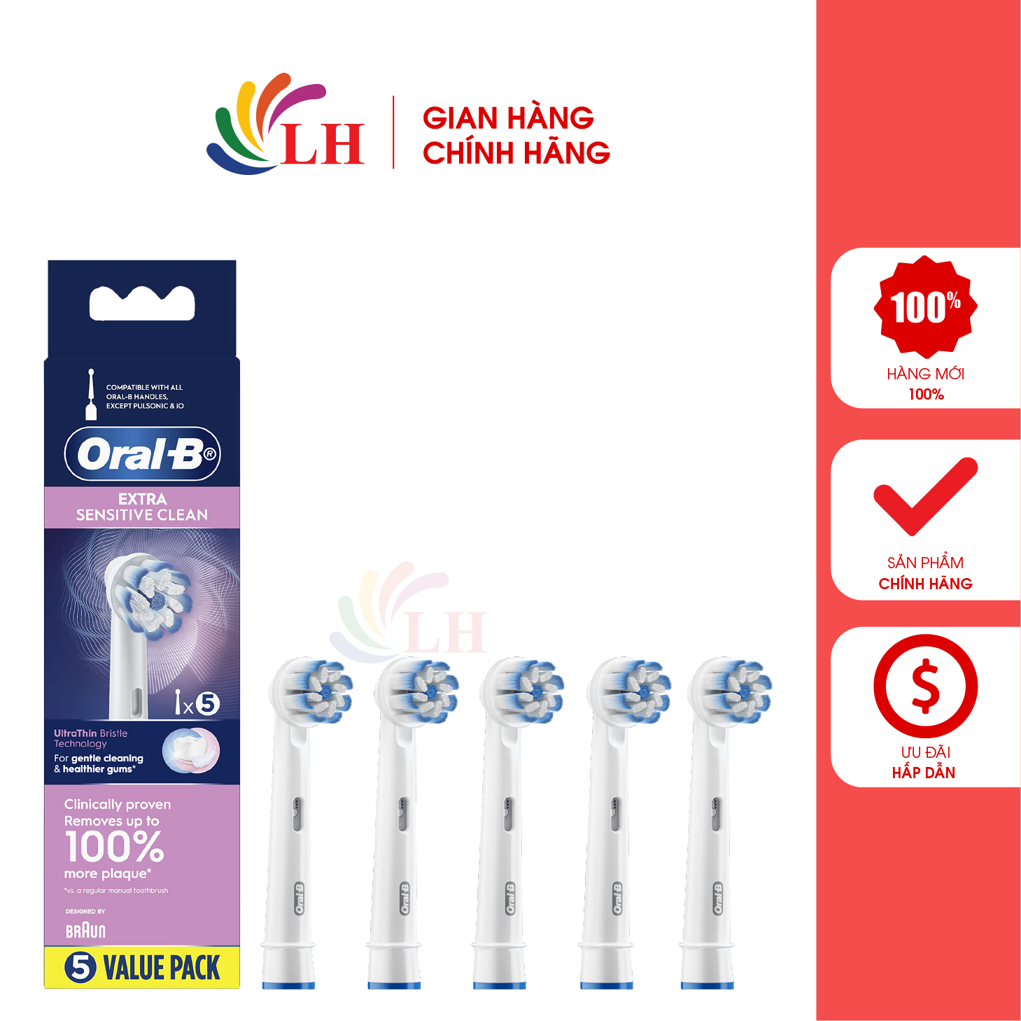 Đầu bàn chải thay thế bàn chải điện Oral-B Extra Sensitive Clean - Lông bàn chải siêu mềm mại, thích hợp cho răng nhạy cảm